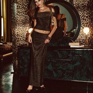 12th tribe hypnotized gold lurex skirt set NWT